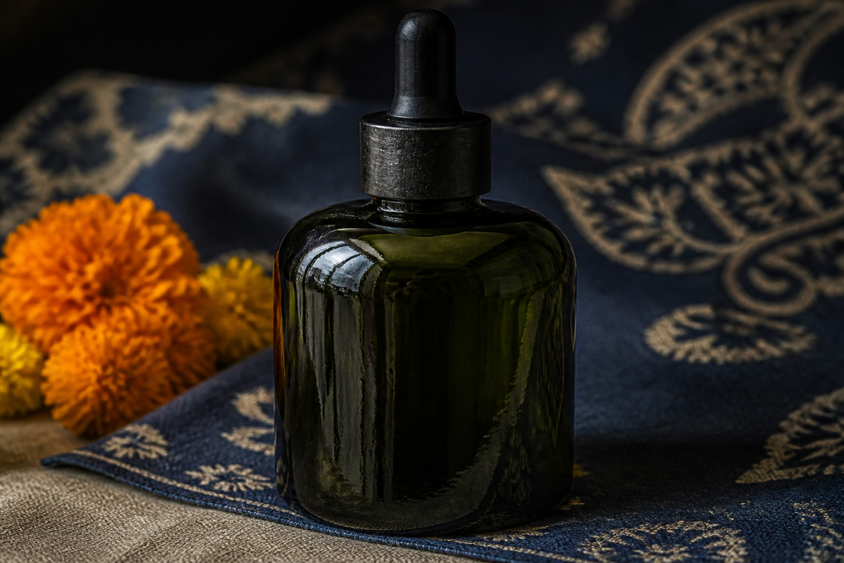 Ceramide in hand-blown bottle green glass