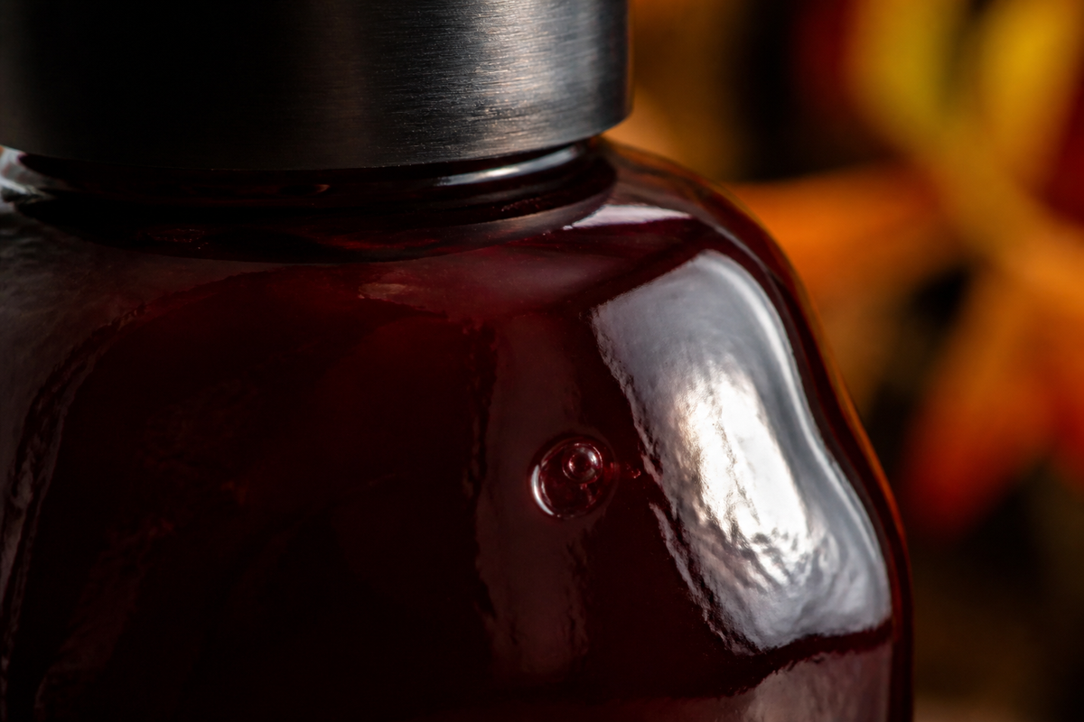 Hand-blown glass, a bubble in the shoulder